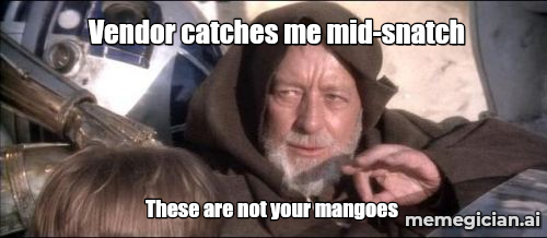 Monkey Mango Heist meme: Vendor catches me mid-snatch — These are not your mangoes
