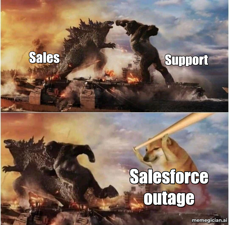 Salesforce outage meme: Sales — Support — Salesforce outage