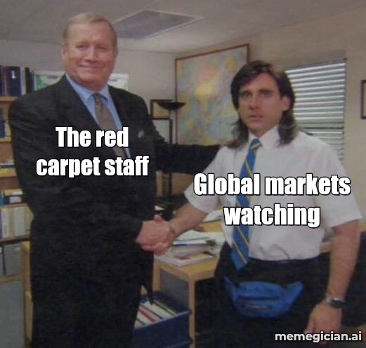 Trump welcomes Xi with red carpet meme: The red carpet staff — Global markets watching