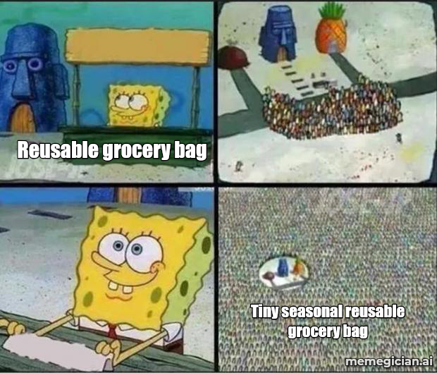 Trader Joe’s Halloween mini-totes meme: Reusable grocery bag — Tiny seasonal reusable grocery bag
