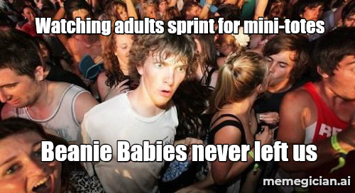 Trader Joe’s Halloween mini-totes meme: Watching adults sprint for mini-totes — Beanie Babies never left us