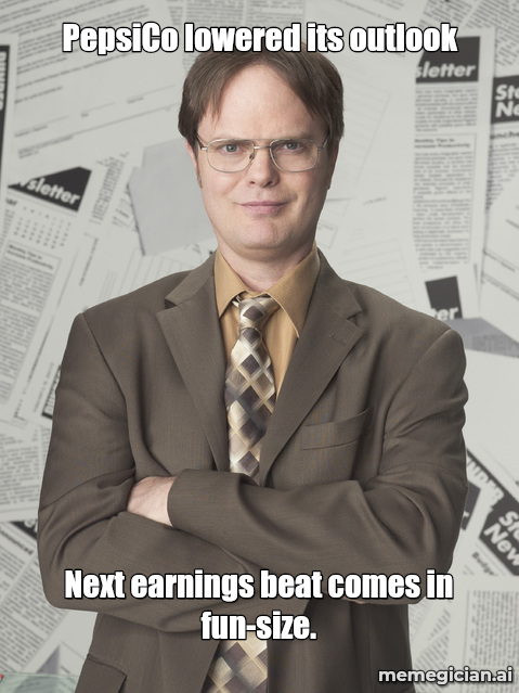 PepsiCo Beats, Lowers Outlook meme: PepsiCo lowered its outlook — Next earnings beat comes in fun-size.