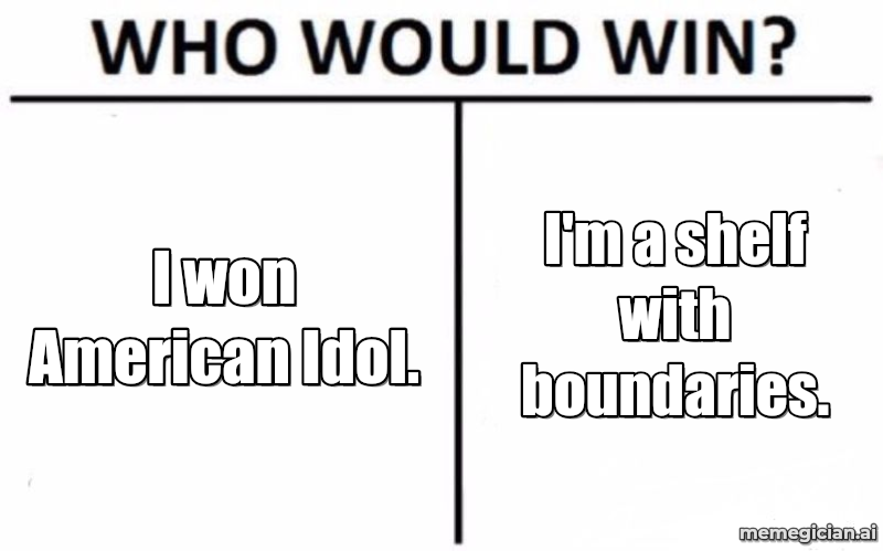 Kelly Clarkson vs. the Display Shelf meme: I won American Idol. — I'm a shelf with boundaries.