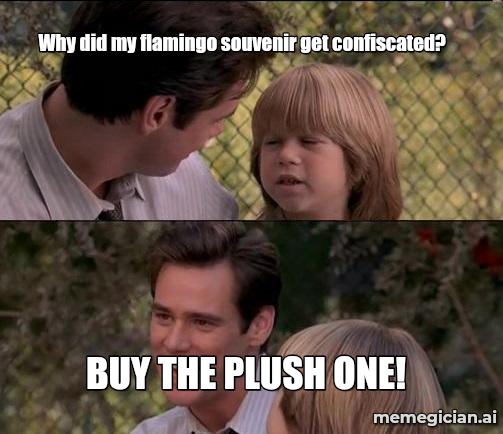 Vegas Flamingo Heist meme: Why did my flamingo souvenir get confiscated? — BUY THE PLUSH ONE!