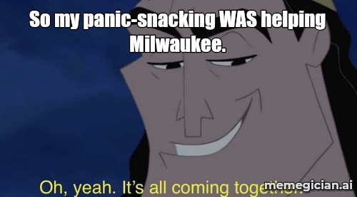 Brewers’ Seventh-Inning Comeback meme: So my panic-snacking WAS helping Milwaukee.